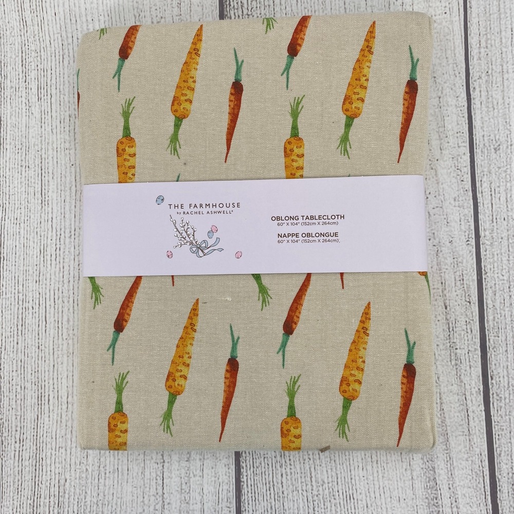 Rachel Ashwell The Farmhouse Tablecloth 60x104 Beige Orange Carrot Easter Spring
